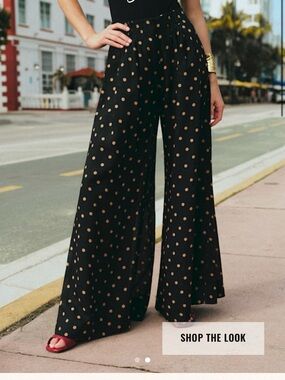 Sezane Terrence Pant Beige Polka Dots Black Background Print - Size 8 - NWT